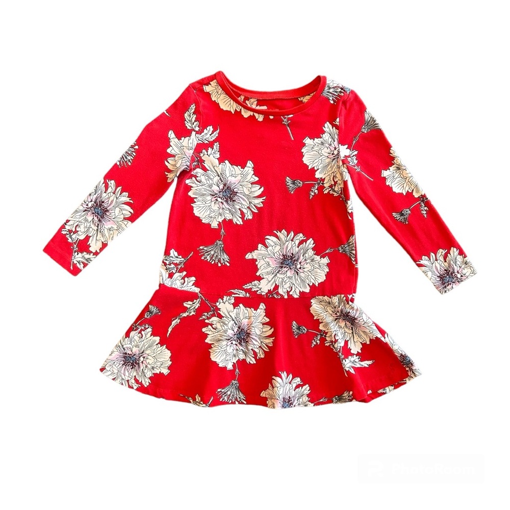 Joules red peony floral print trapeze dress size 6y